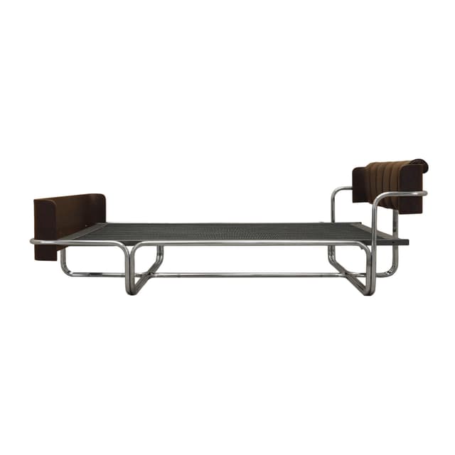 Bed, brown genuine leather, chrome, stainless steel, Italy, 1980s. - DIMENSION