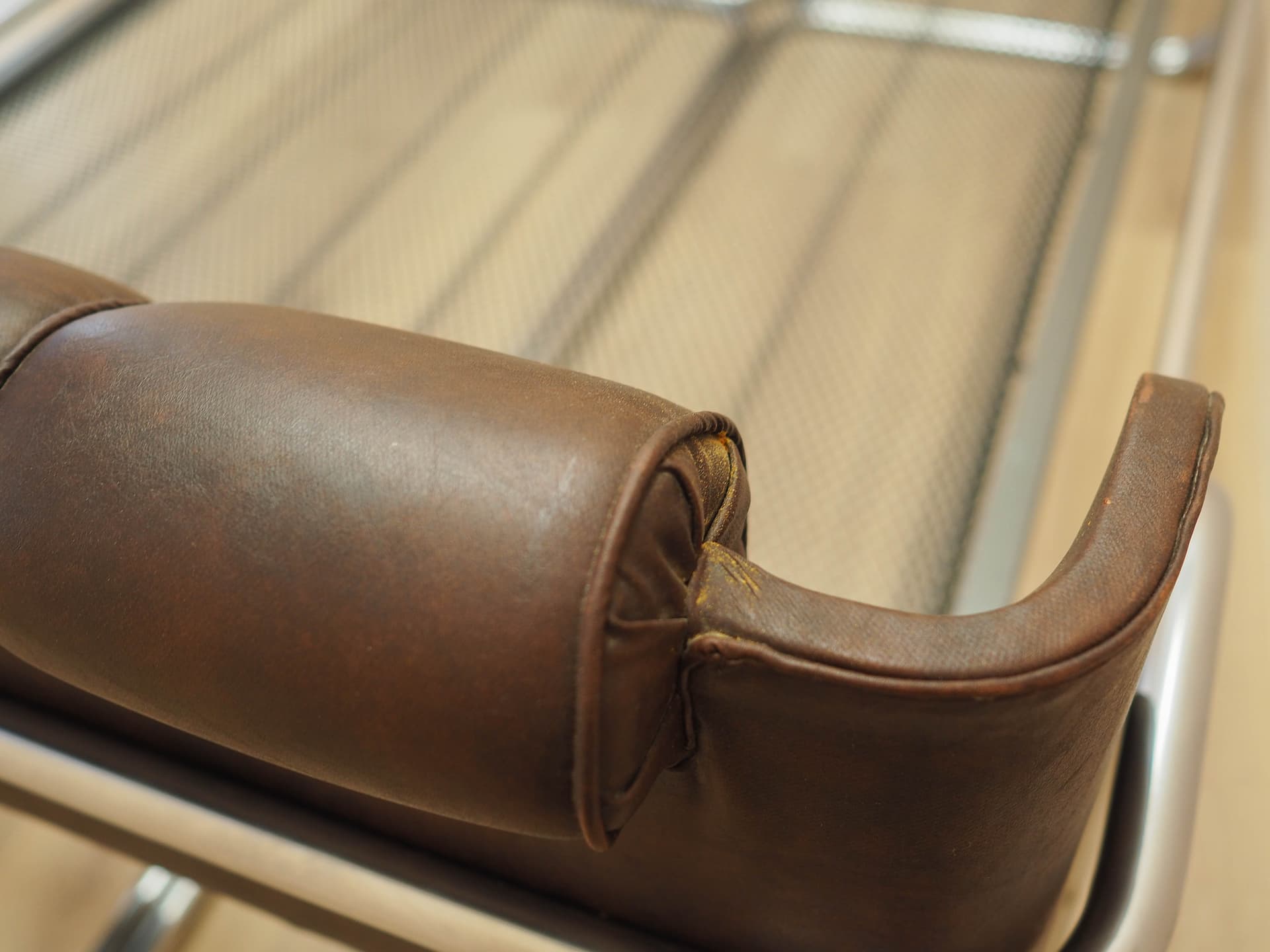 Bed, brown genuine leather, chrome, stainless steel, Italy, 1980s. - 261939