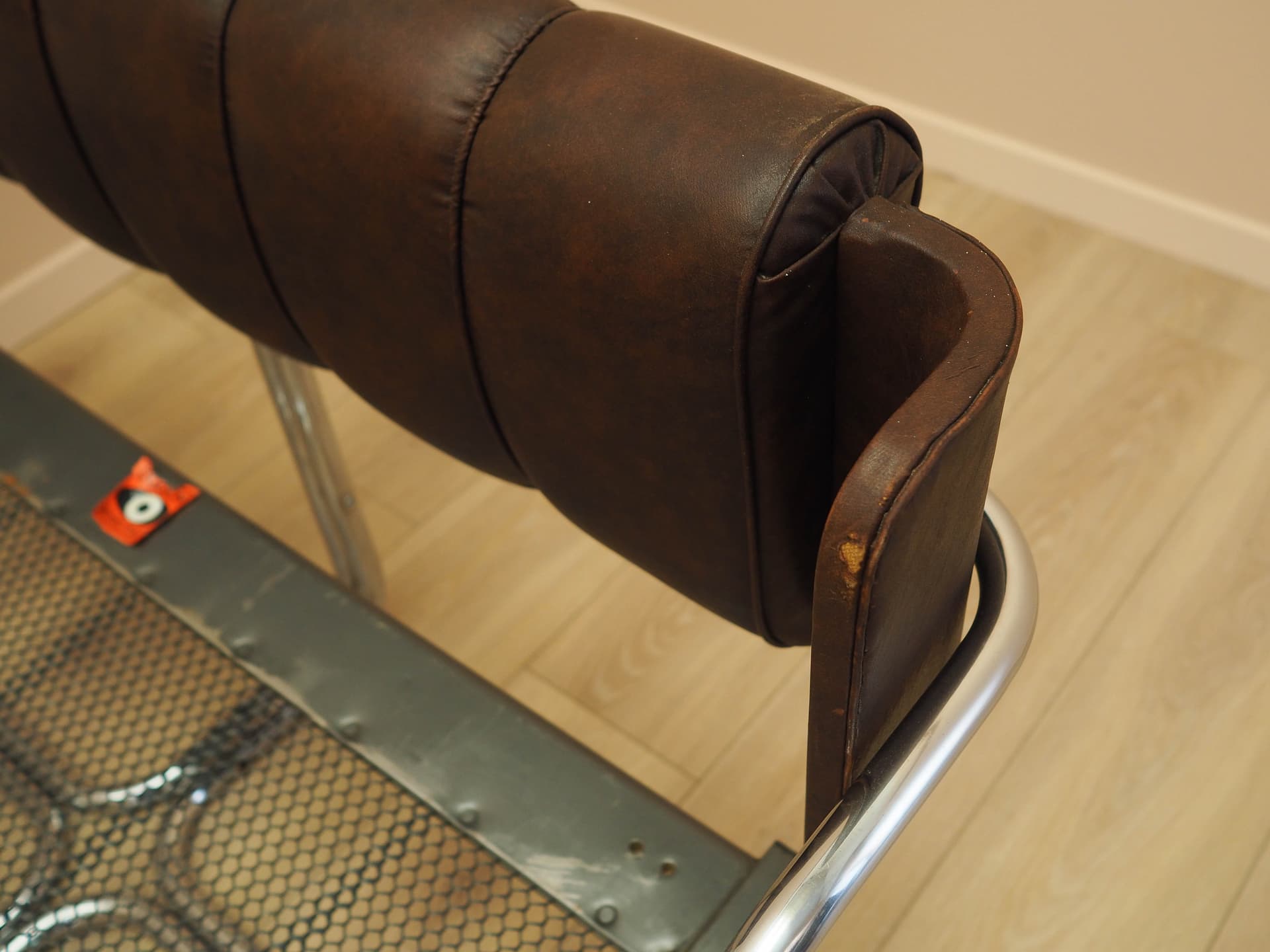 Bed, brown genuine leather, chrome, stainless steel, Italy, 1980s. - 261935