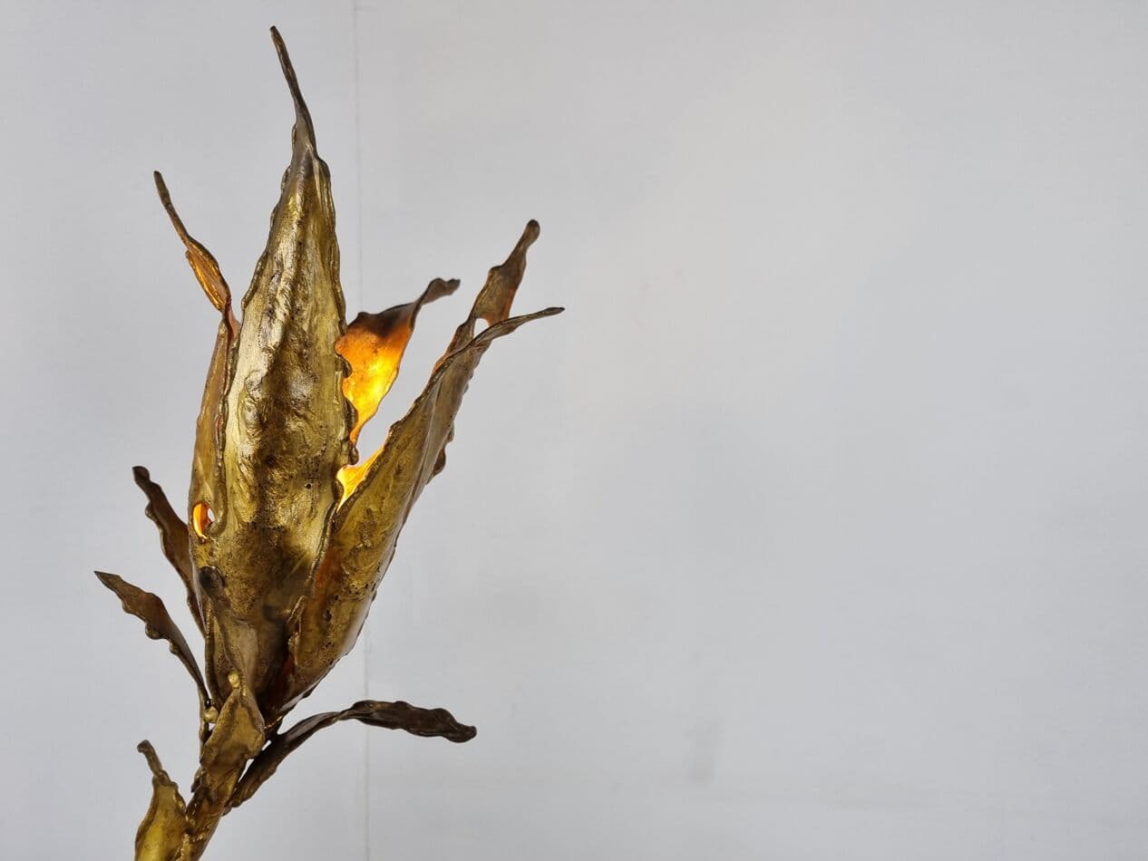 Lampa podłogowa brutalistyczna, mosiądz złoty, proj. P. Moerenhout, Belgia, lata 70. - 268304