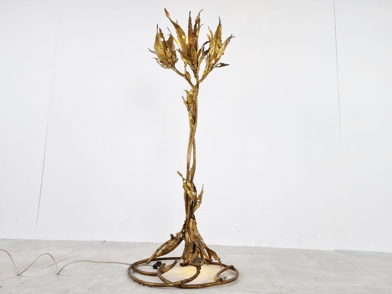 Lampa podłogowa brutalistyczna, mosiądz złoty, proj. P. Moerenhout, Belgia, lata 70. - 268297