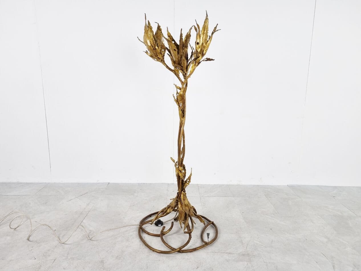 Lampa podłogowa brutalistyczna, mosiądz złoty, proj. P. Moerenhout, Belgia, lata 70. - 268305