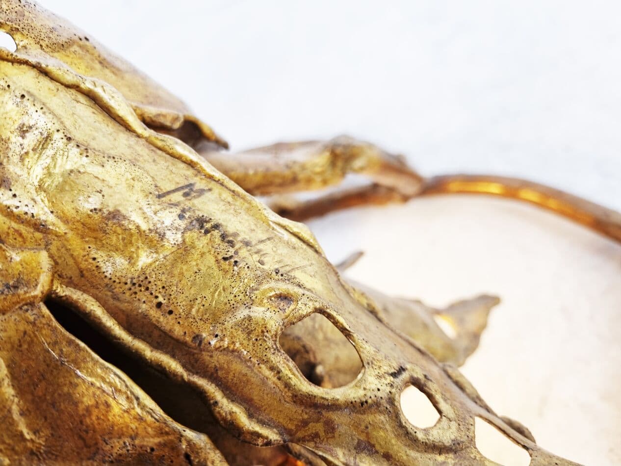 Lampa podłogowa brutalistyczna, mosiądz złoty, proj. P. Moerenhout, Belgia, lata 70. - 268302