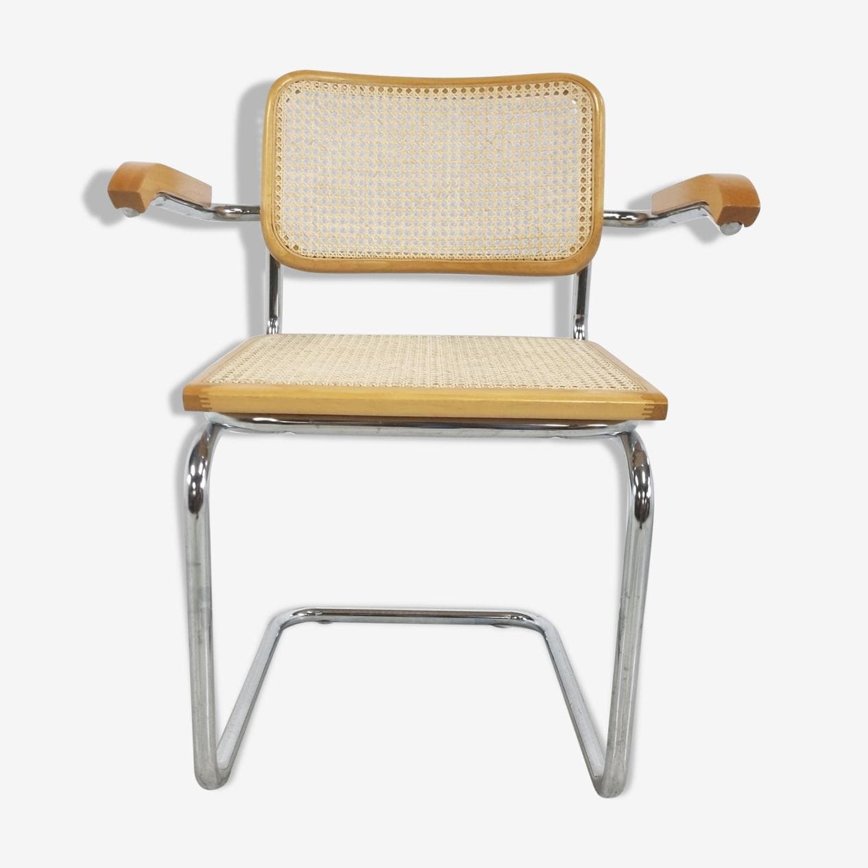 Fotel, beżowy, rattan buk chrom, Włochy, lata 70. - 268275