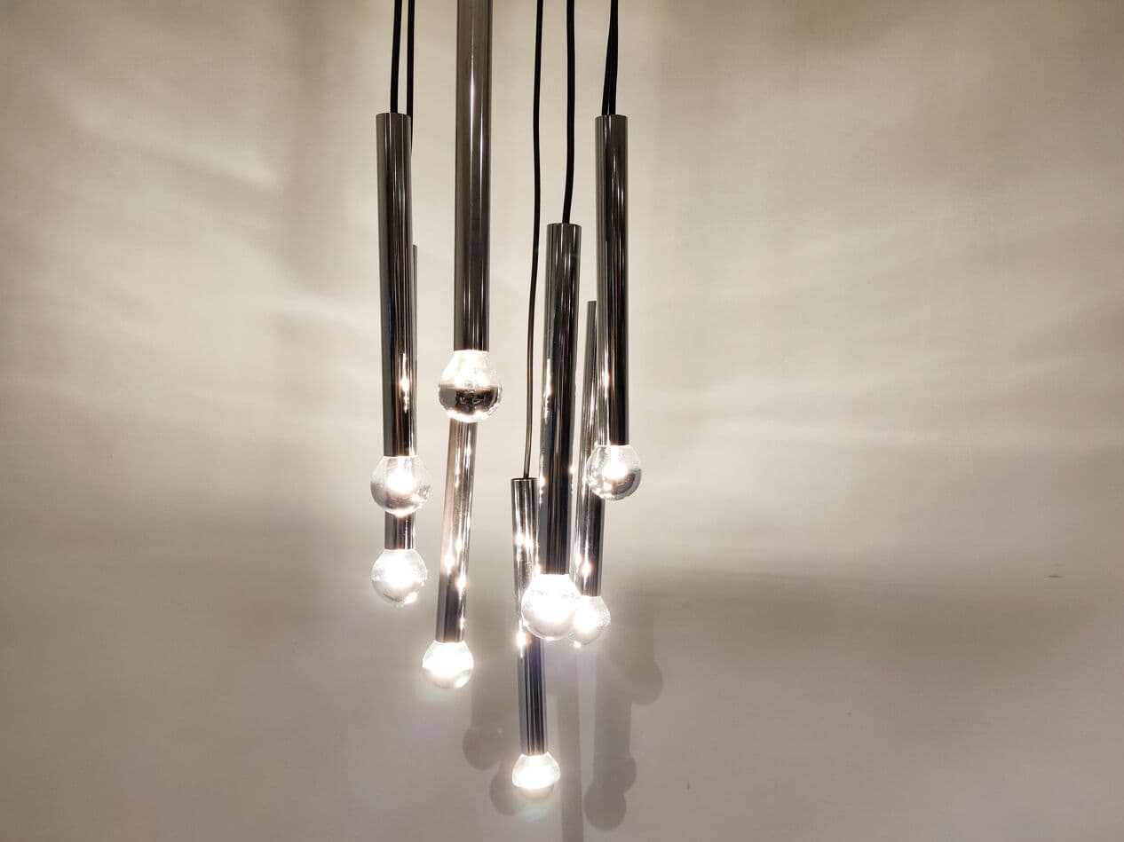 Żyrandol kaskadowy, srebrny, metal, Belgia, lata 70. - 268156