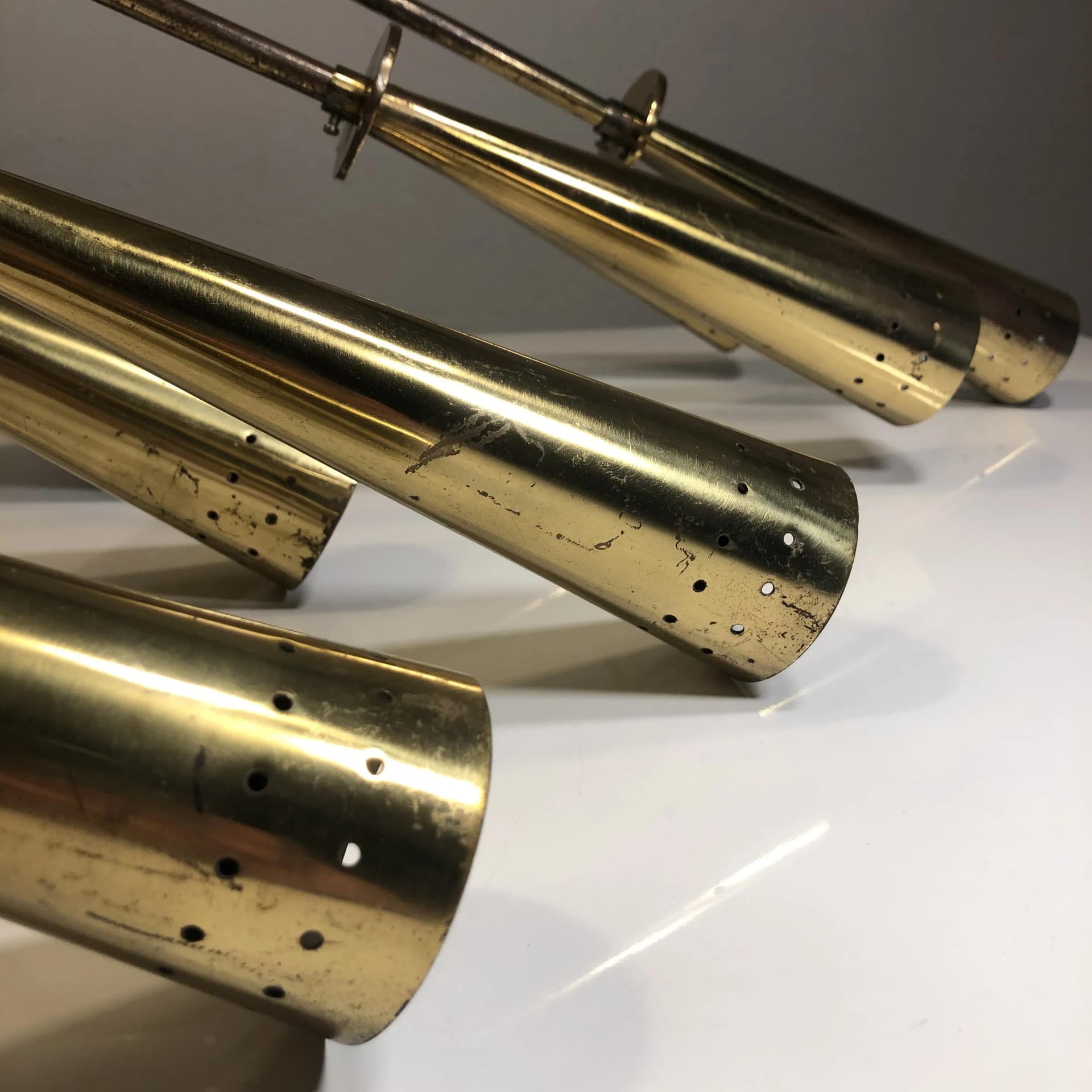 Pair of wall sconces Stilnovo, gilded steel, Germany, 1960s. - 19580