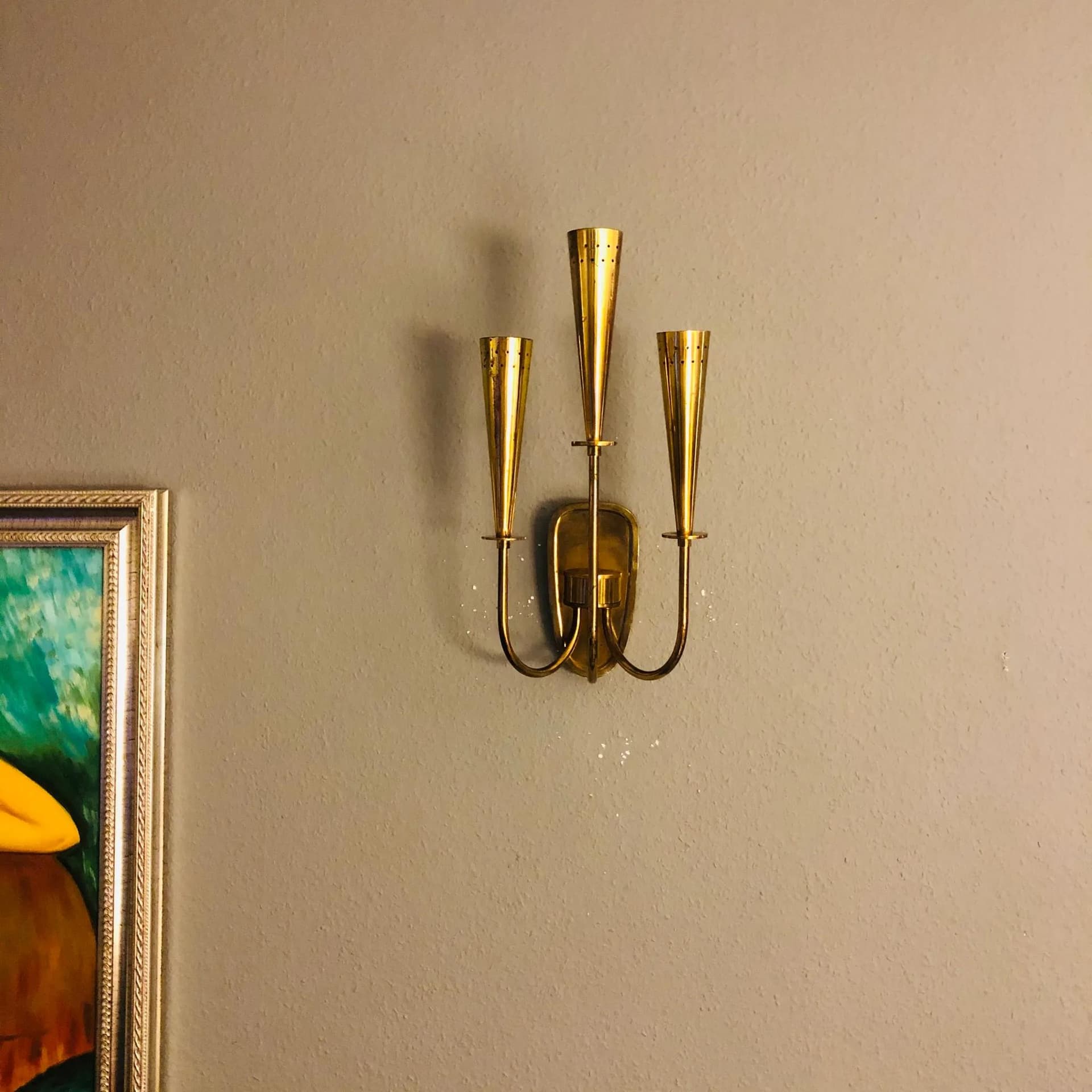 Pair of wall sconces Stilnovo, gilded steel, Germany, 1960s. - 19578