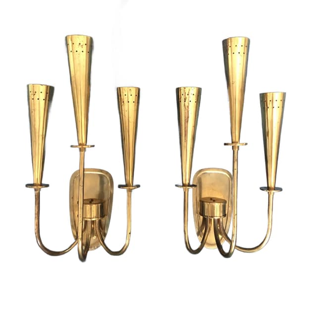 Pair of wall sconces Stilnovo, gilded steel, Germany, 1960s. - DIMENSION