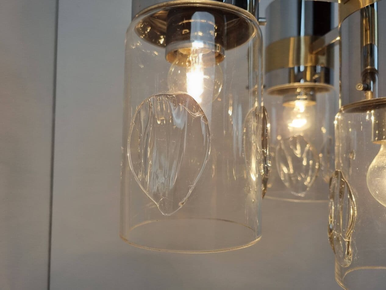 Żyrandol, srebrny chrom, mosiądz, szkło, Włochy, lata 70. - 267863