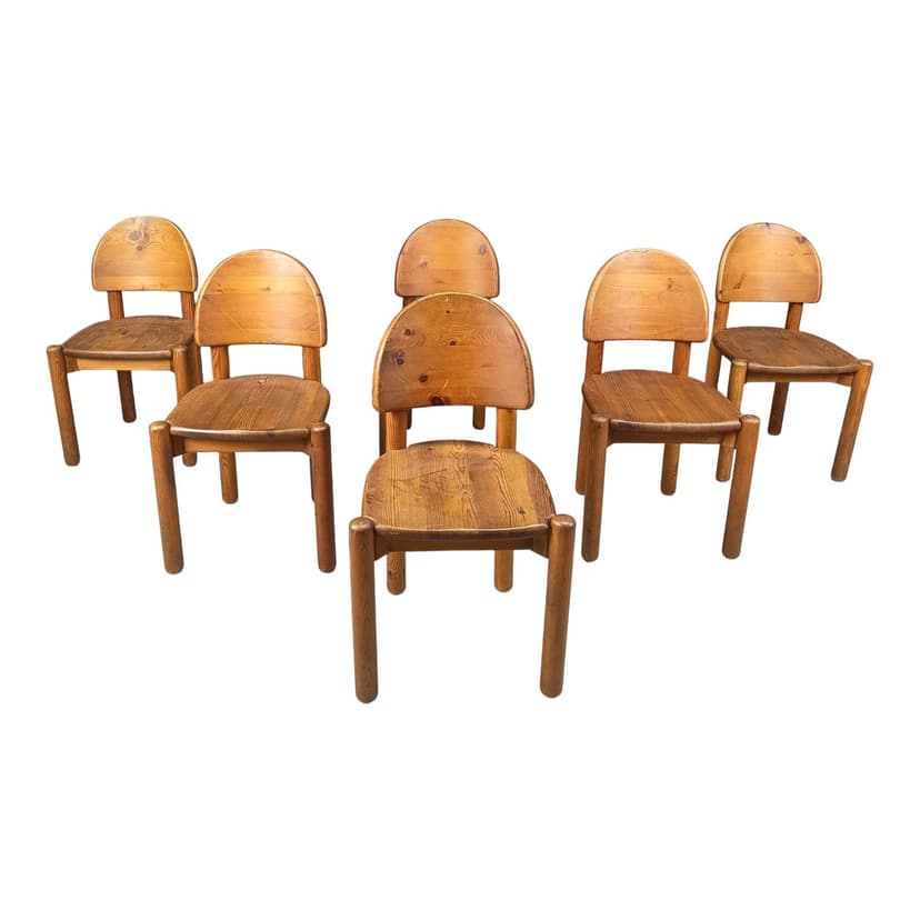 Komplet sześciu krzeseł jadalnianych, sosna brązowa, Dania, lata 80.