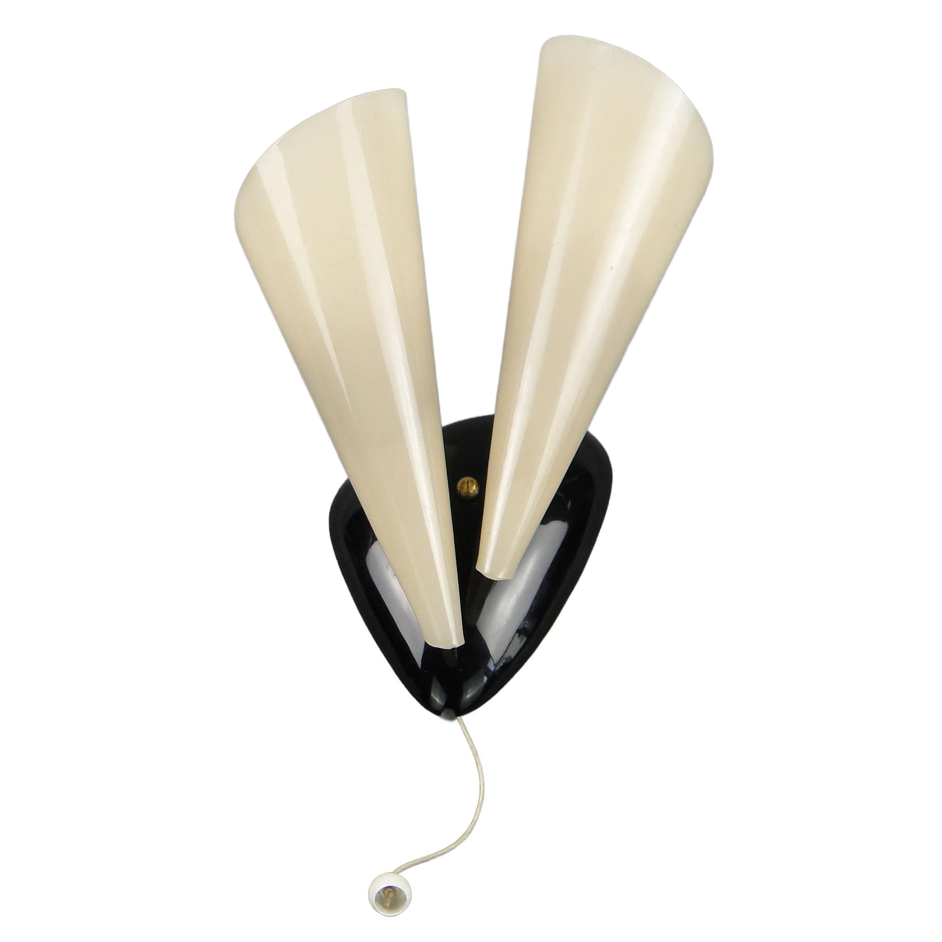 Two-arm wall sconce, ivory black metal, Stilnovo, Italy, 1950s.