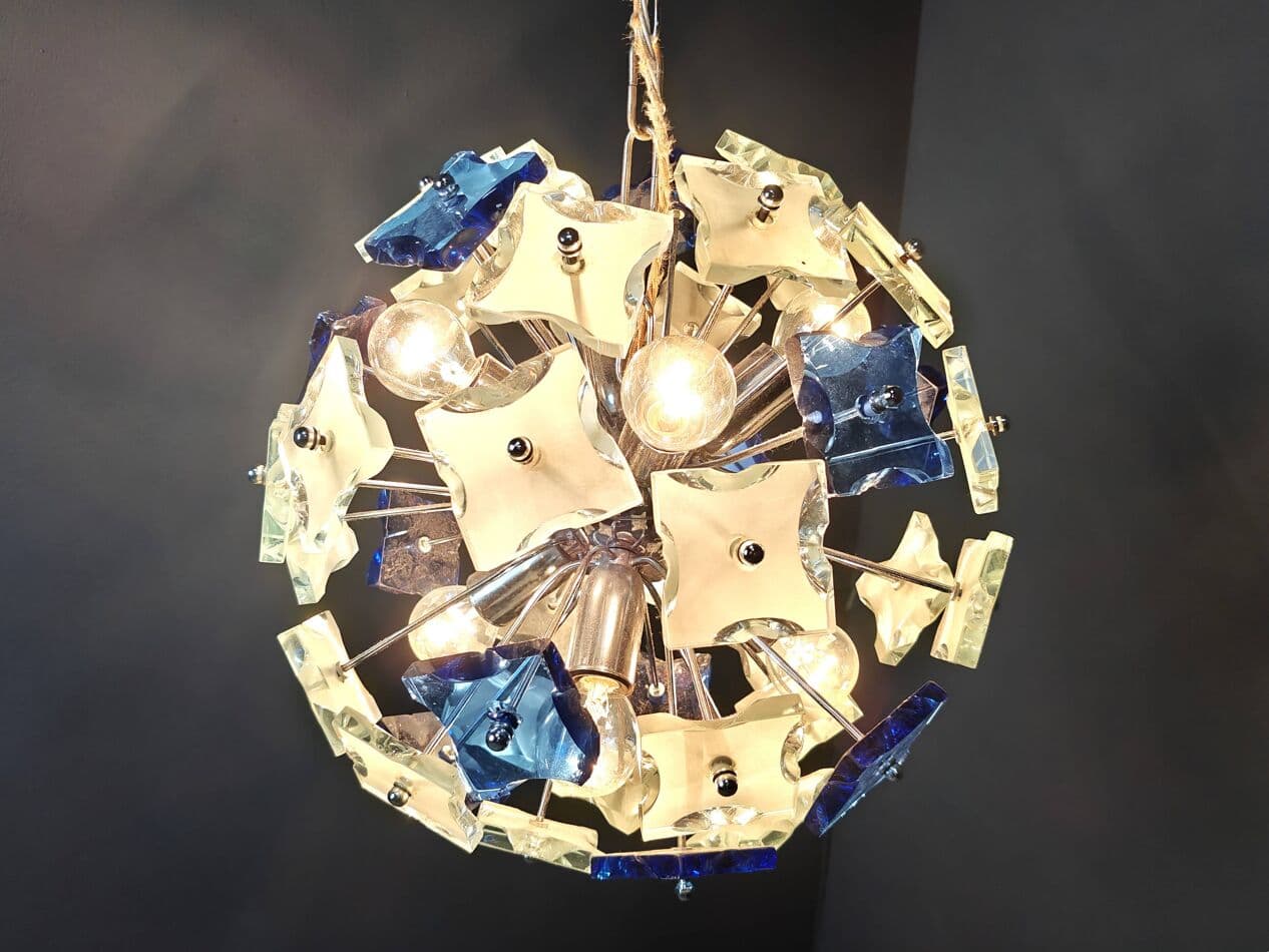 Chandelier Space Age sputnik, silver soda-lime glass, Italy, 1970s. - 267568