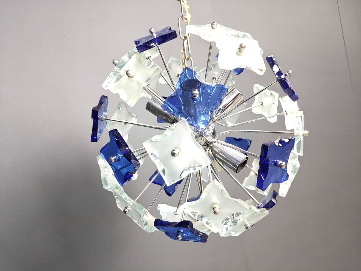 Chandelier Space Age sputnik, silver soda-lime glass, Italy, 1970s. - 267572