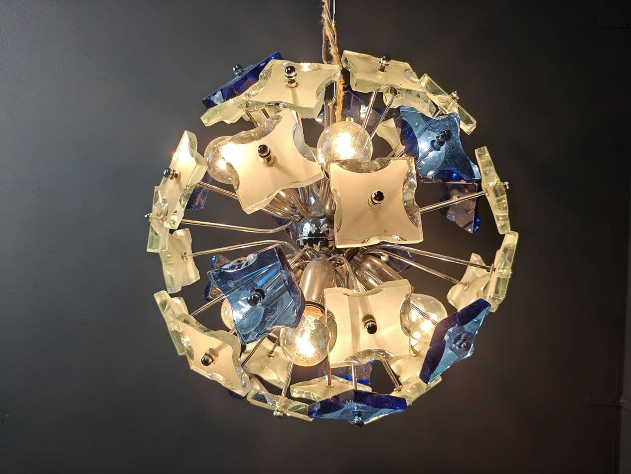 Chandelier Space Age sputnik, silver soda-lime glass, Italy, 1970s. - 267571