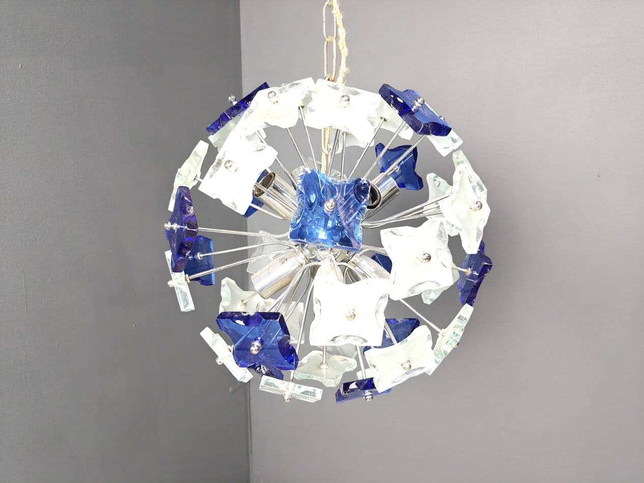 Chandelier Space Age sputnik, silver soda-lime glass, Italy, 1970s. - 267566