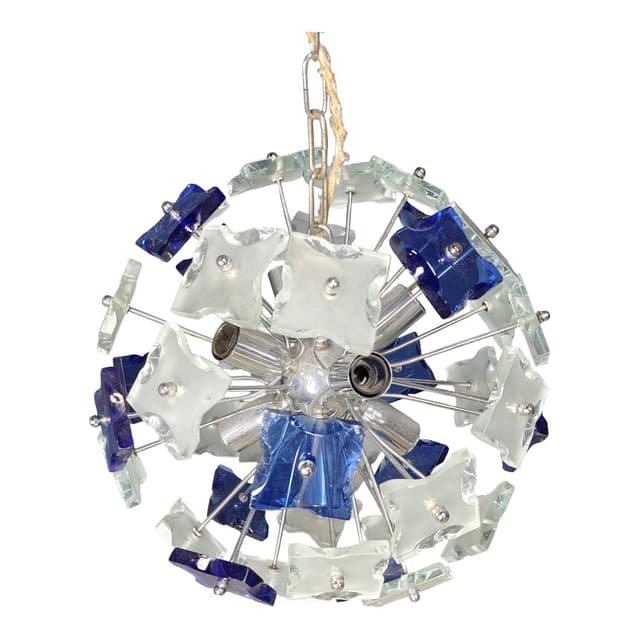 Chandelier Space Age sputnik, silver soda-lime glass, Italy, 1970s. - DIMENSION