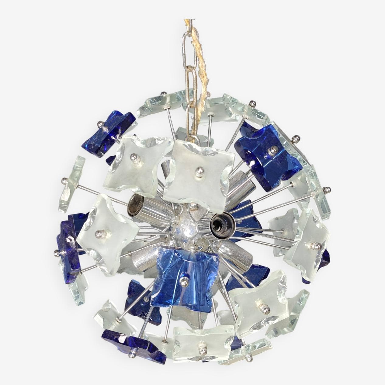 Chandelier Space Age sputnik, silver soda-lime glass, Italy, 1970s. - 267567