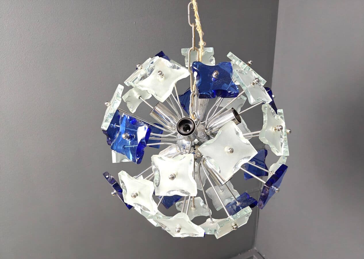 Chandelier Space Age sputnik, silver soda-lime glass, Italy, 1970s. - 267565