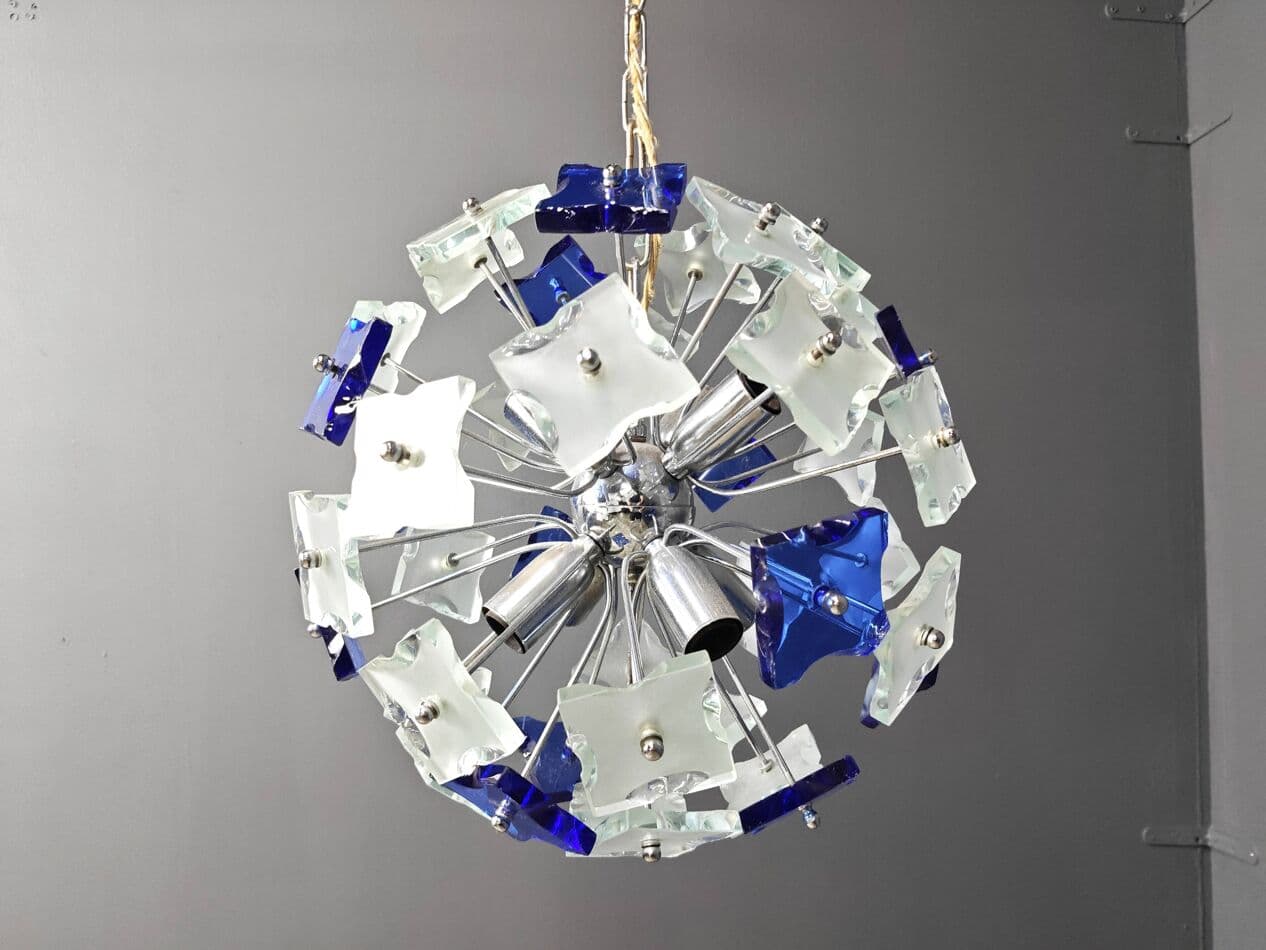 Chandelier Space Age sputnik, silver soda-lime glass, Italy, 1970s. - 267574