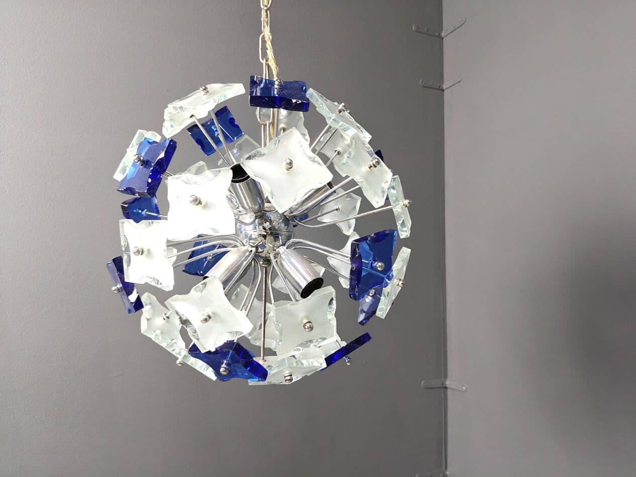 Chandelier Space Age sputnik, silver soda-lime glass, Italy, 1970s. - 267575