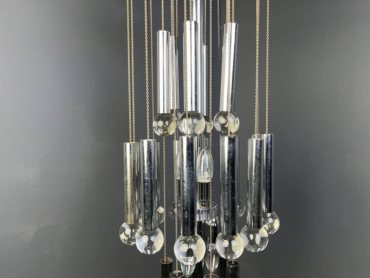Chandelier Space Age, silver chrome, glass crystal, Italy, 1970s - 267430