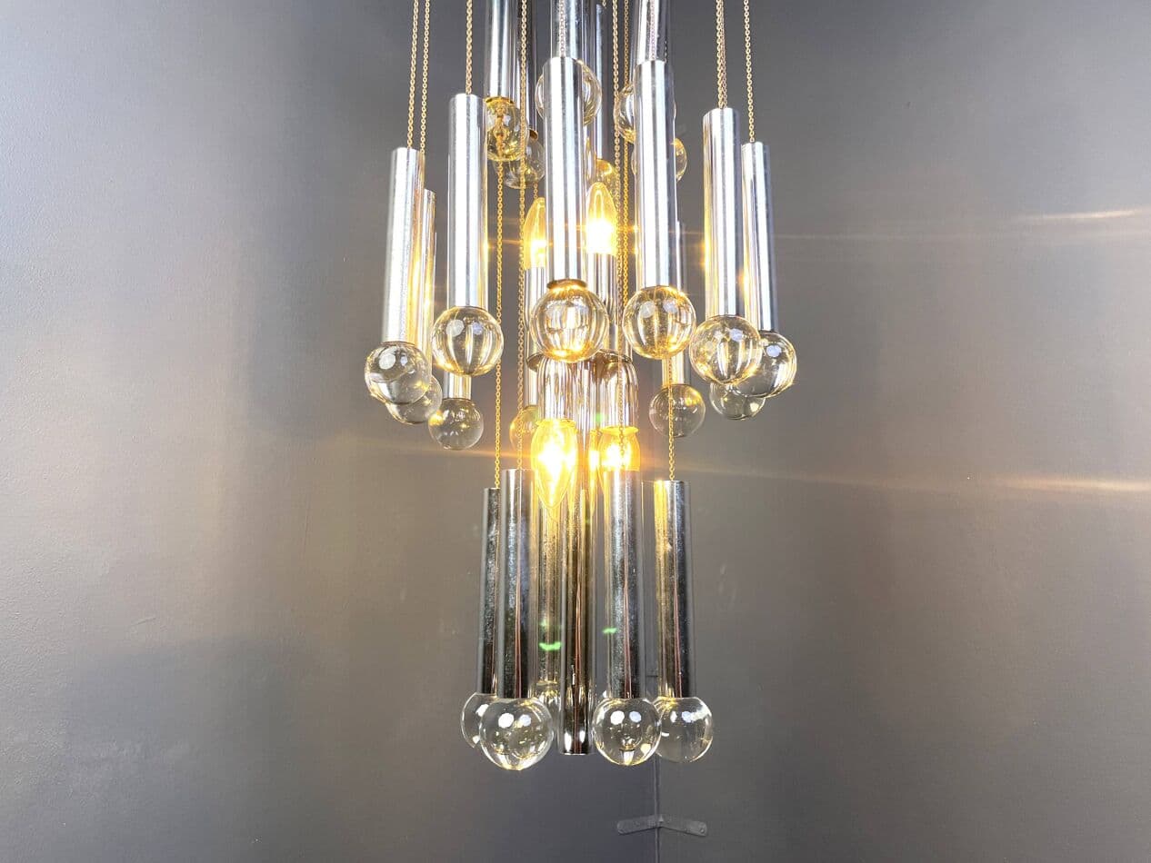 Chandelier Space Age, silver chrome, glass crystal, Italy, 1970s - 267435