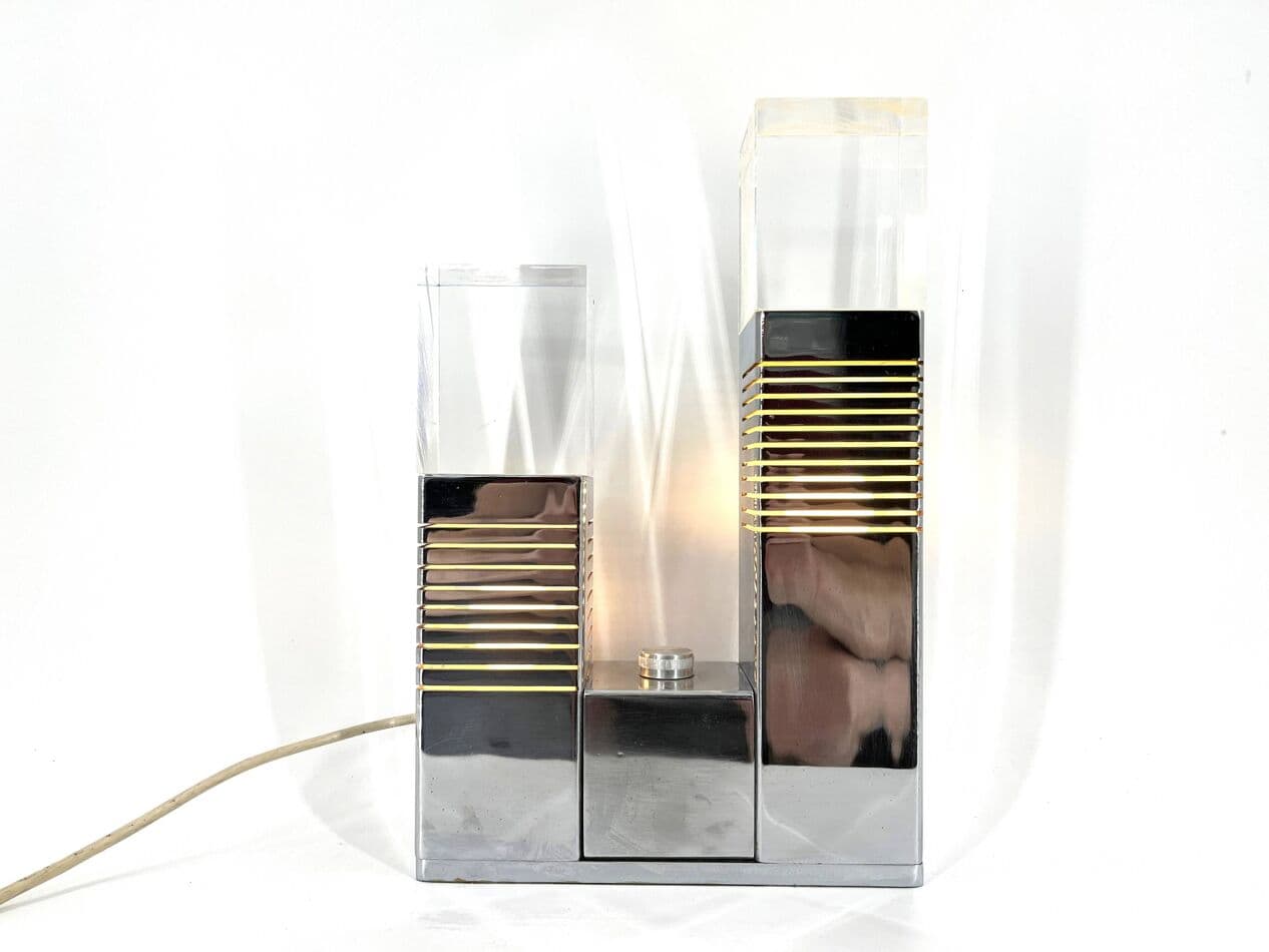 Table lamp, silver chrome, plexiglass, Italy, 1970s. - 267375