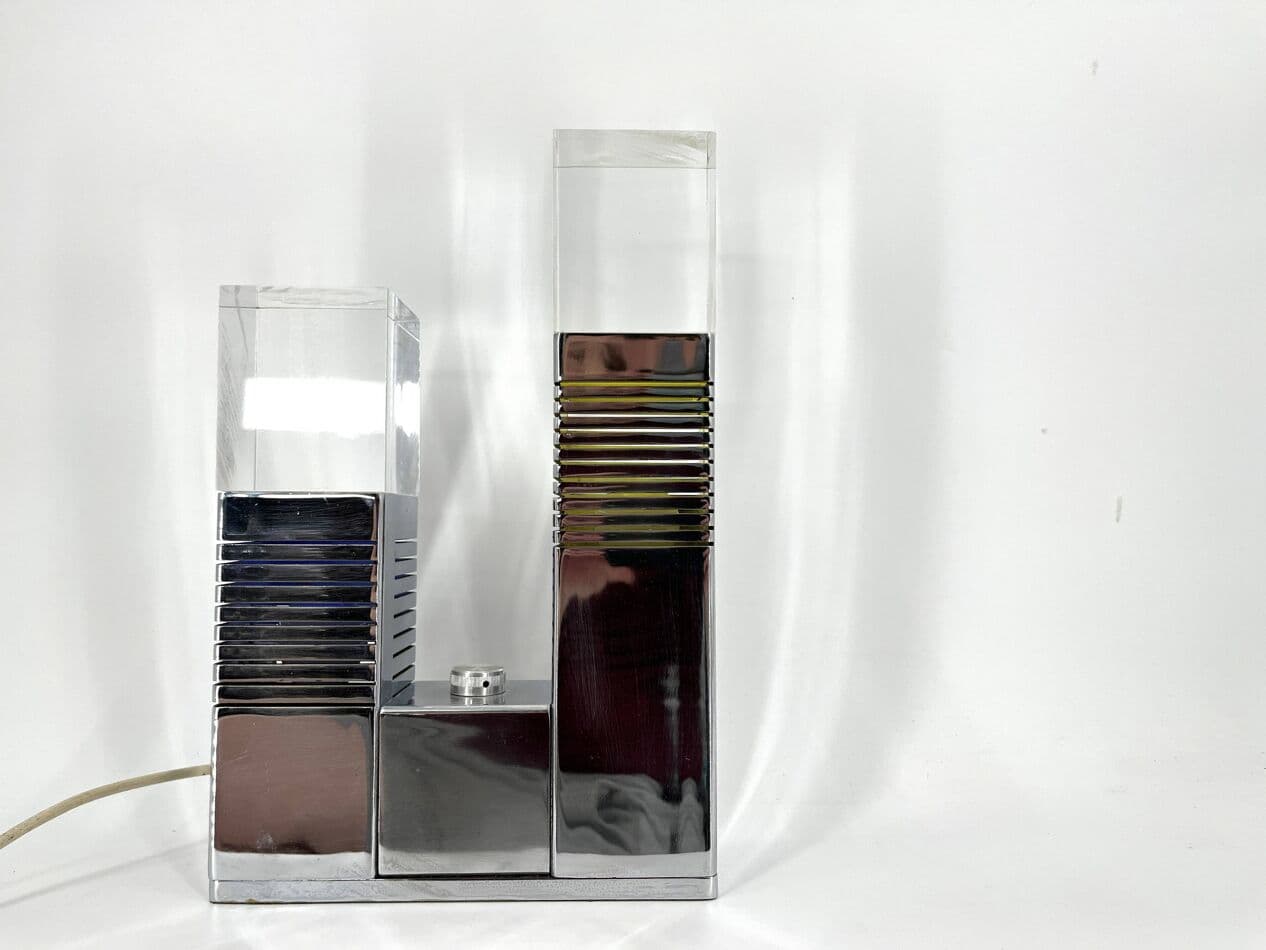 Table lamp, silver chrome, plexiglass, Italy, 1970s. - 267377