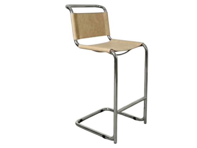 Hoker z giętej stali inspirowany proj. S33 M. Stam, miodowy, skóra naturalna - WYMIARY