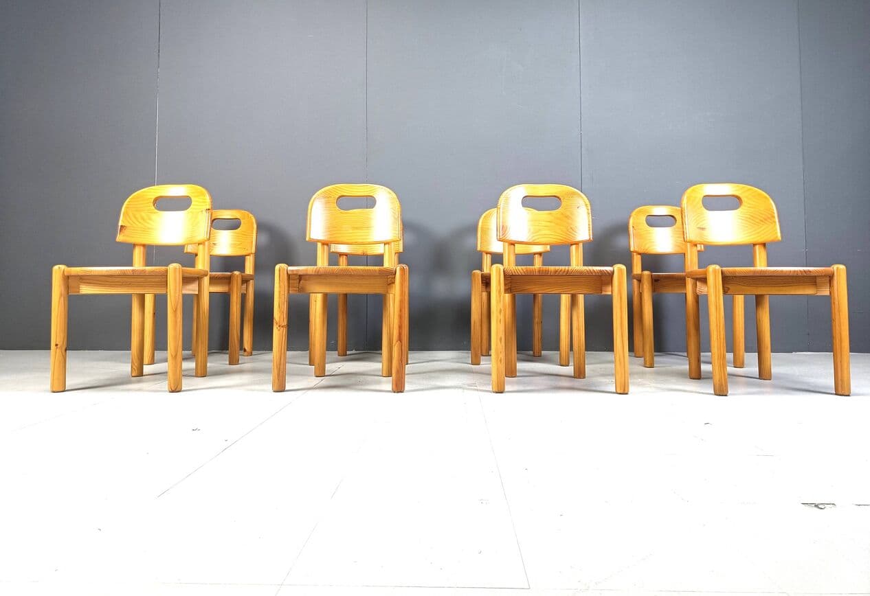 Zestaw ośmiu krzeseł jadalnianych, sosna brązowy, Dania, lata 80. - 266888