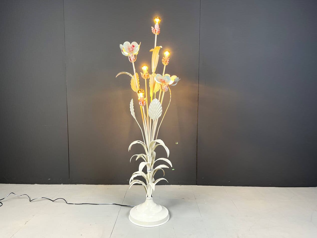 Lampa podłogowa, metal biały, proj. H. Kögl, Niemcy, lata 60. - 266792