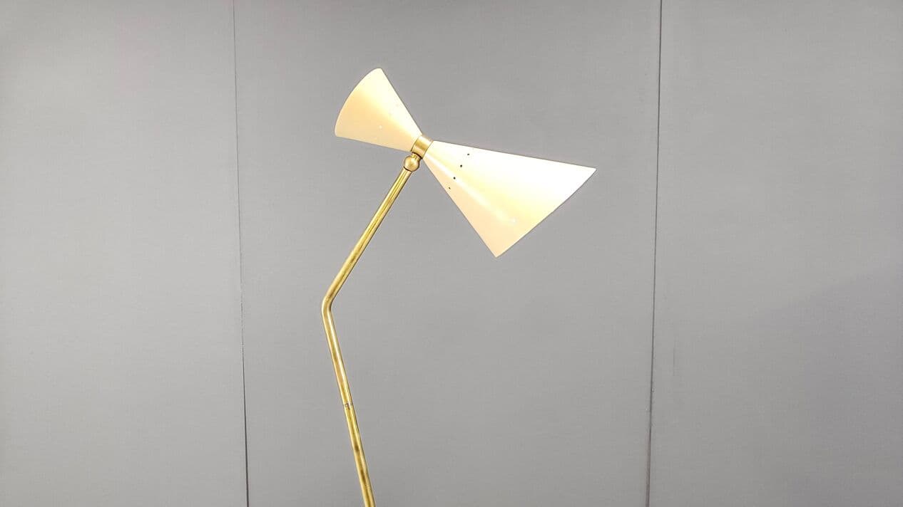 Lampa podłogowa Diabolo, beżowy, mosiądz, Włochy, lata 60. - 266763
