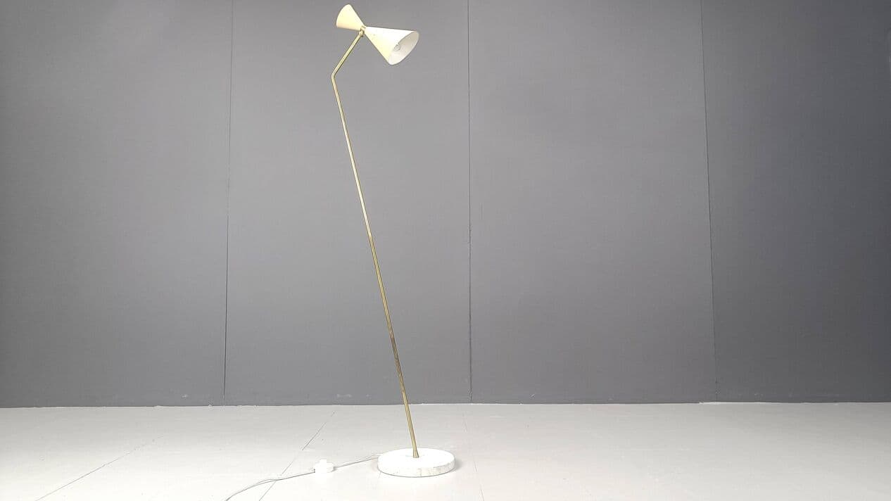 Lampa podłogowa Diabolo, beżowy, mosiądz, Włochy, lata 60. - 266770