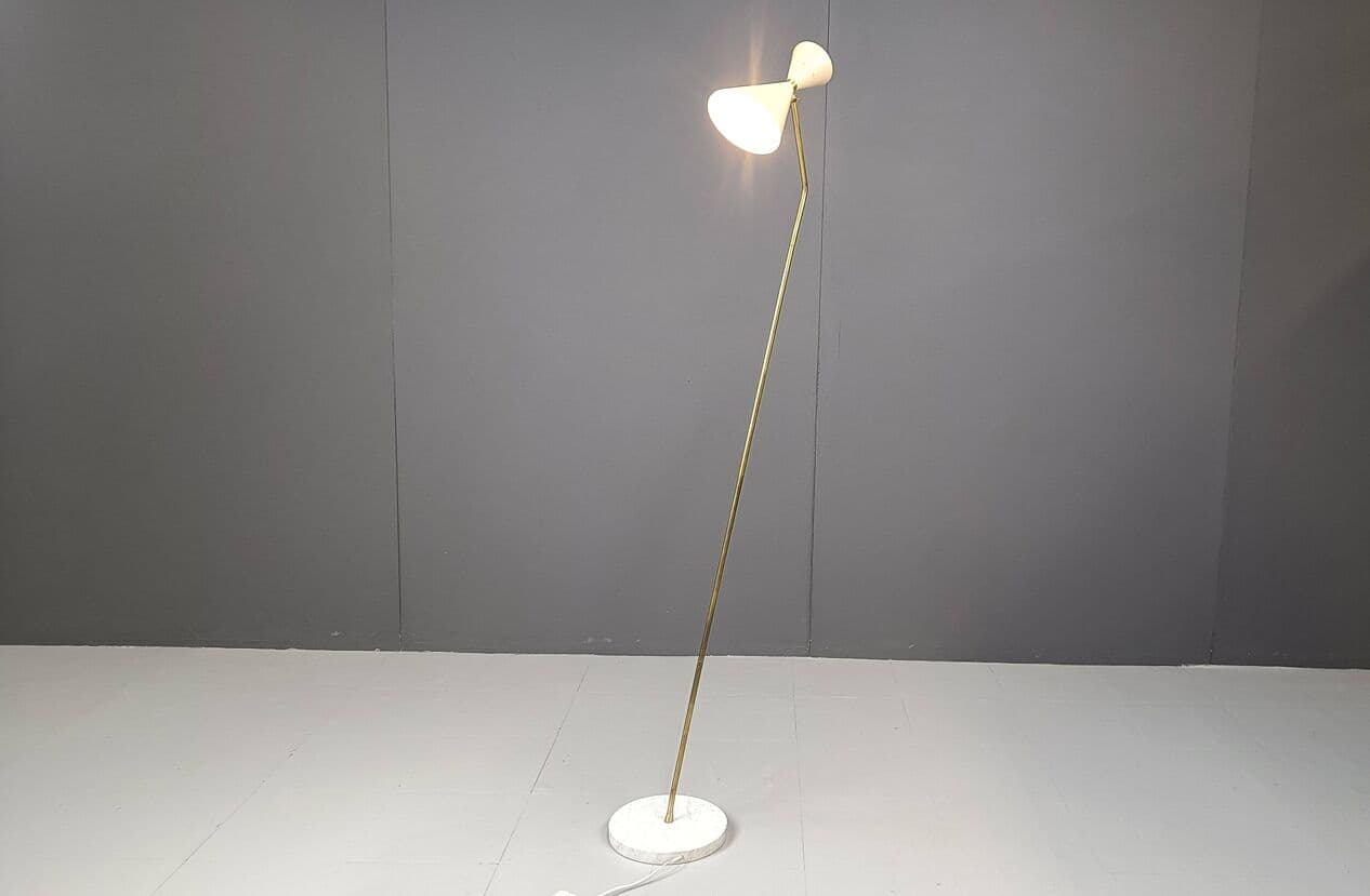 Lampa podłogowa Diabolo, beżowy, mosiądz, Włochy, lata 60. - 266764