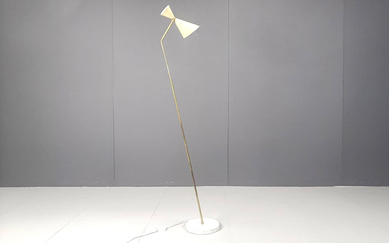 Lampa podłogowa Diabolo, beżowy, mosiądz, Włochy, lata 60. - 266769