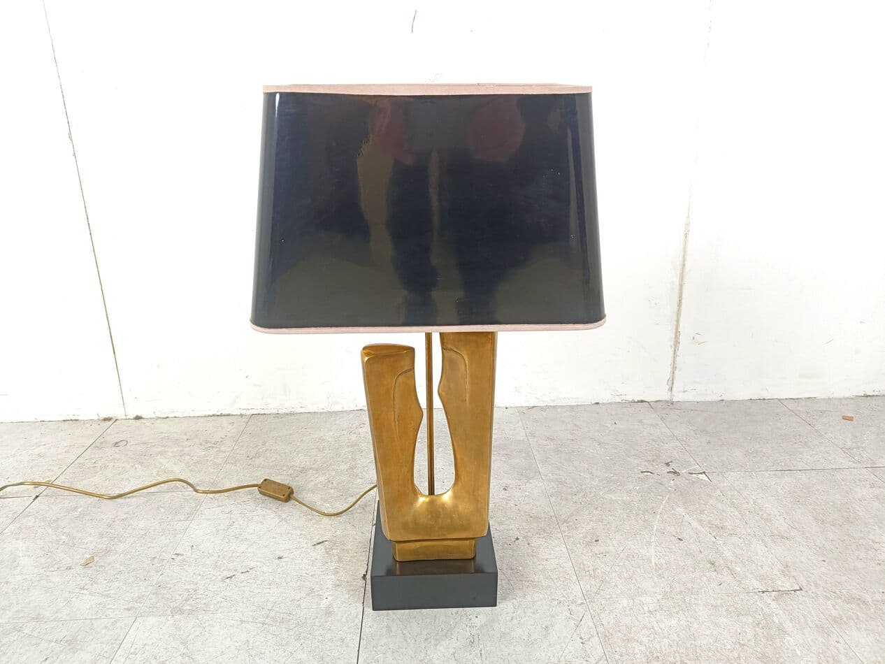 Lampa stołowa, złoty, mosiądz, Francja, lata 70. - 266610