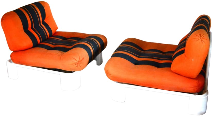 Komplet foteli, Space Age, pomarańczowy czarny, velvet plastik, lata 50.