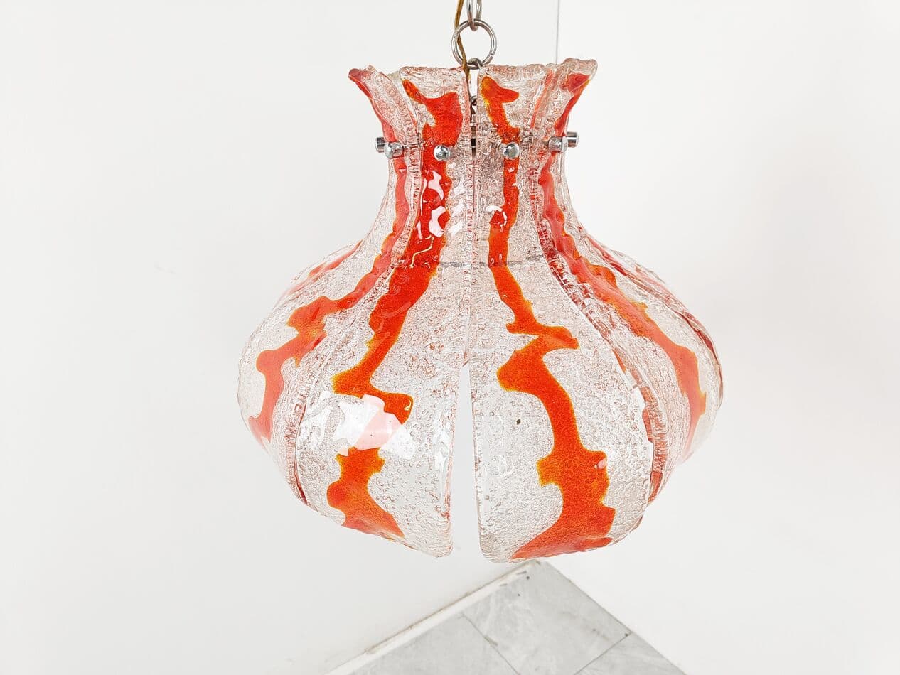 Żyrandol Murano, pomarańczowy, szkło, Mazzega, Włochy, lata 70. - 266243