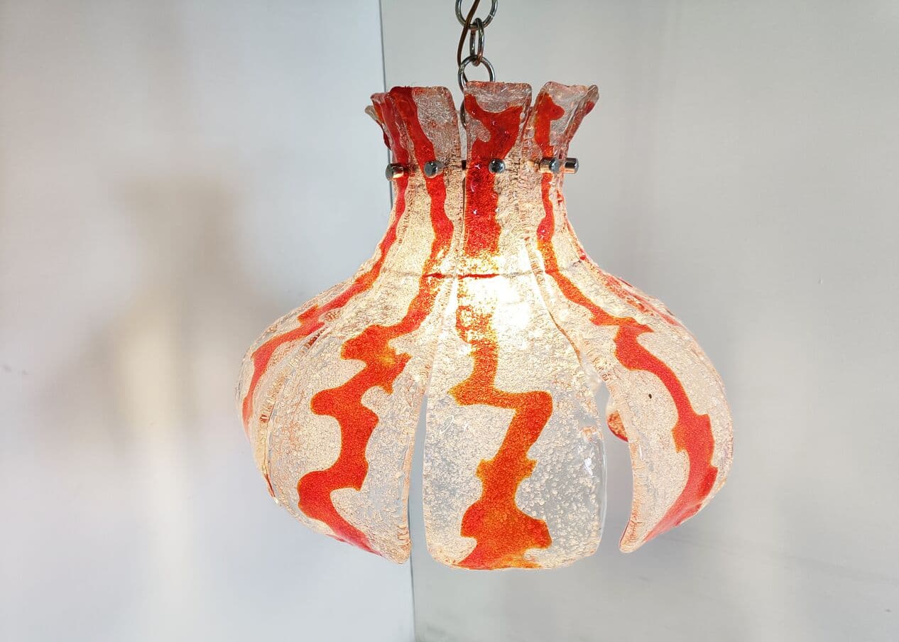 Żyrandol Murano, pomarańczowy, szkło, Mazzega, Włochy, lata 70. - 266247