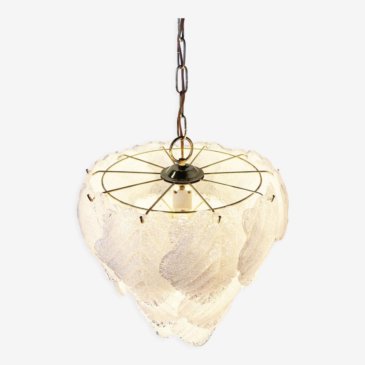 Żyrandol Murano, biały, szkło, mosiądz, Włochy, lata 70. - 266168