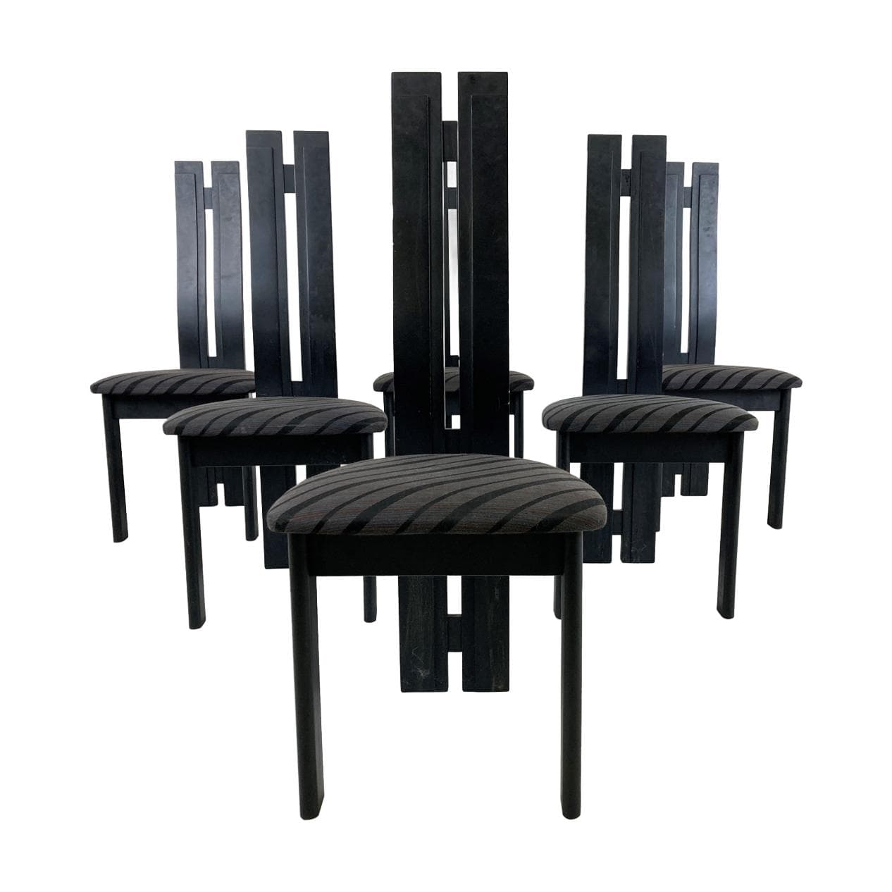 komplet 6 krzeseł do jadalni, czarny, drewno, Włochy, lata 80.