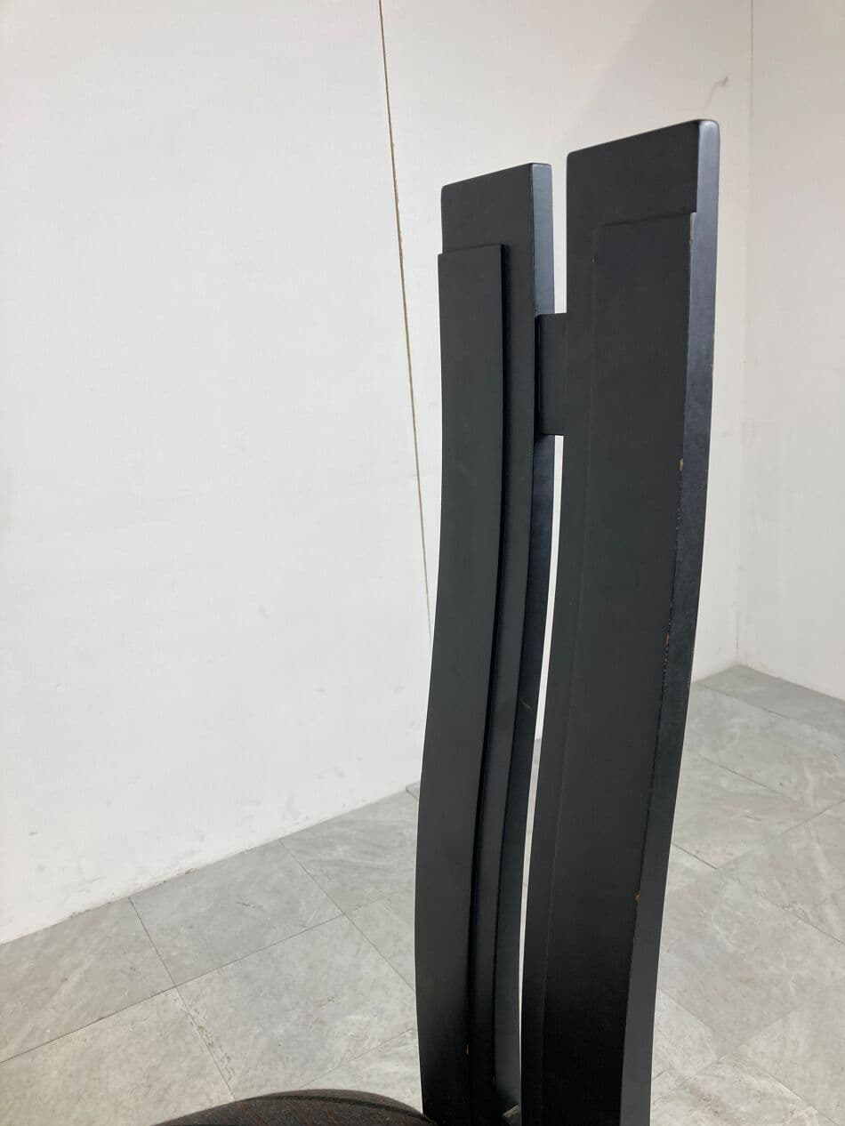 komplet 6 krzeseł do jadalni, czarny, drewno, Włochy, lata 80. - 266132