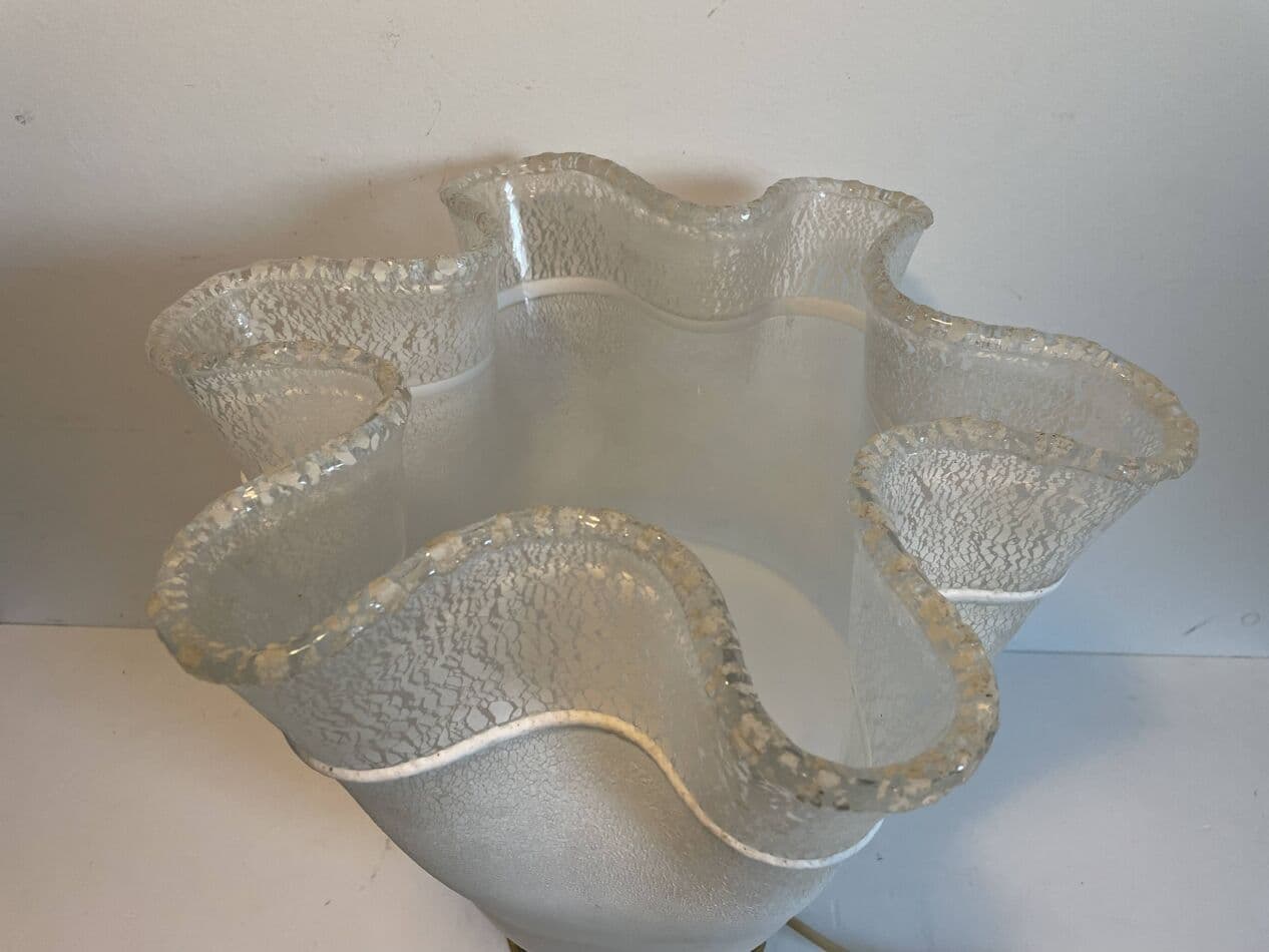 Lampa stołowa, Mazzega, szkło biały, mosiądz, Włochy, lata 60. - 266091