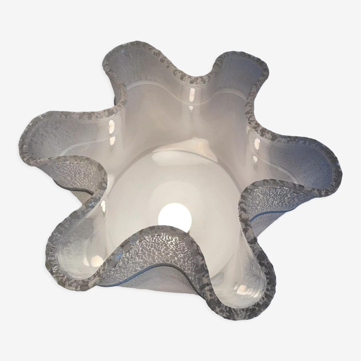 Lampa stołowa, Mazzega, szkło biały, mosiądz, Włochy, lata 60. - 266085