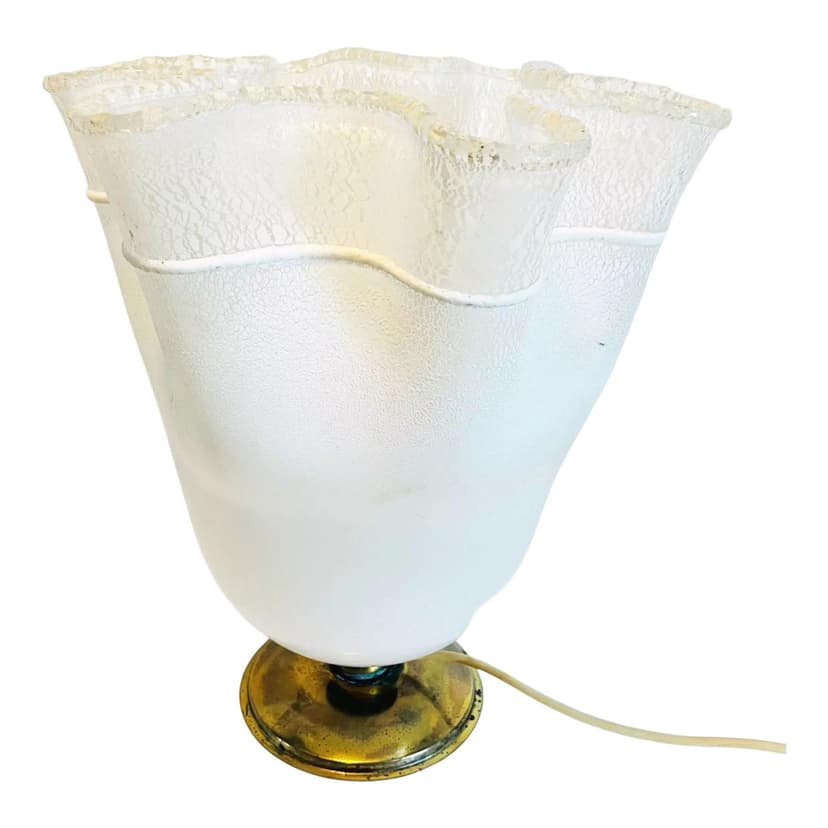 Lampa stołowa, Mazzega, szkło biały, mosiądz, Włochy, lata 60.