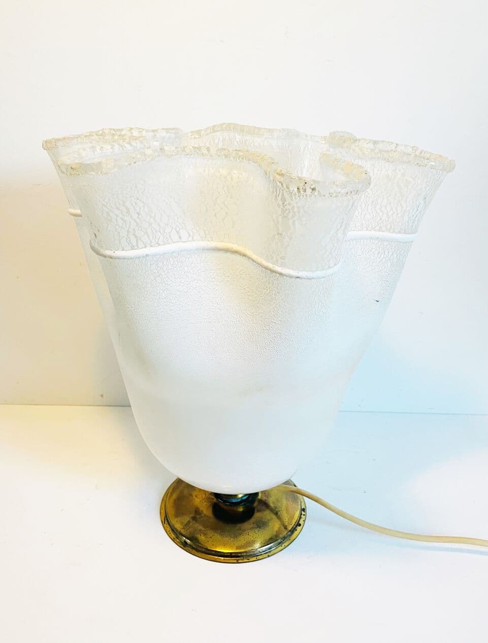 Lampa stołowa, Mazzega, szkło biały, mosiądz, Włochy, lata 60. - 266087