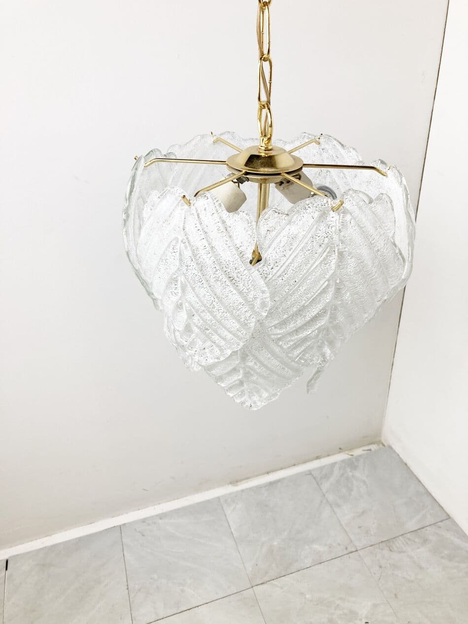 Żyrandol Murano, transparent, szkło, mosiądz, Włochy, lata 70. - 266034