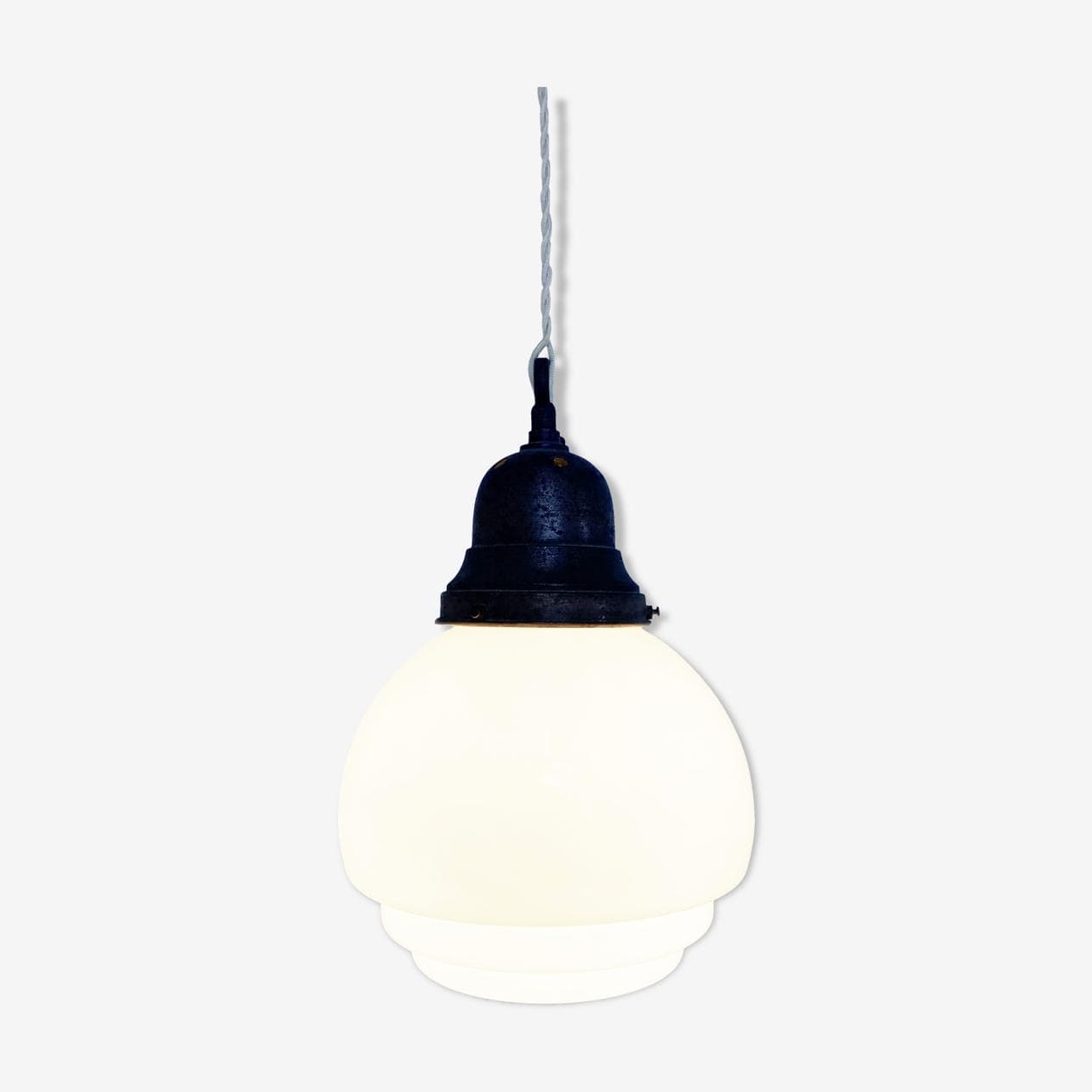 Lampa wisząca Art Deco, opalowe szkło białe, Belgia, lata 30. - 266024