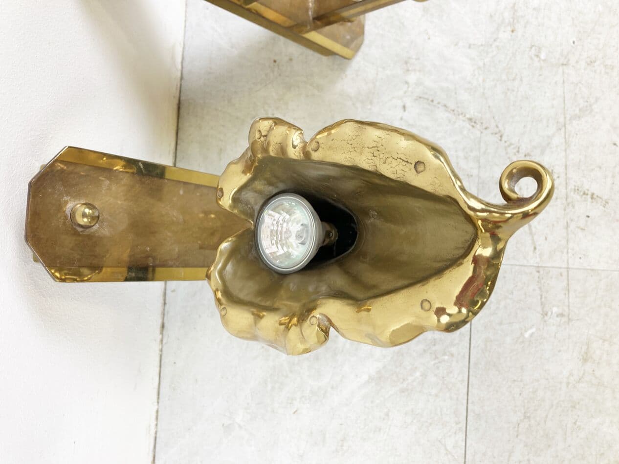 Para kinkietów kwiat, brąz złoty, Belgia, lata 70. - 265993