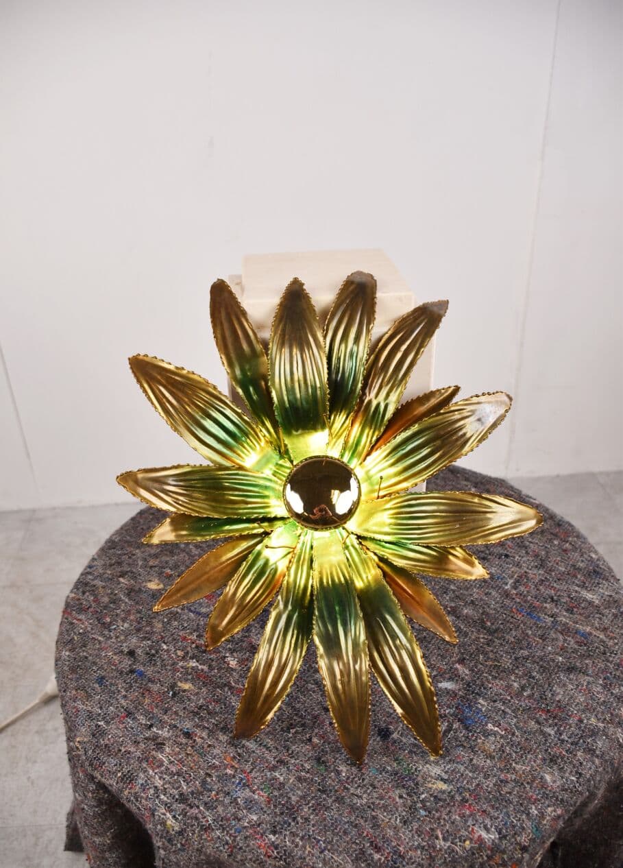 Kinkiet Flower, złoty, mosiądz, Francja, lata 70. - 265869